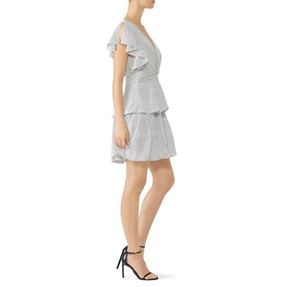 A.L.C. Viera Dress Silk Flutter Sleeve Twist Front Tiered Mini White  2 - Picture 3 of 10